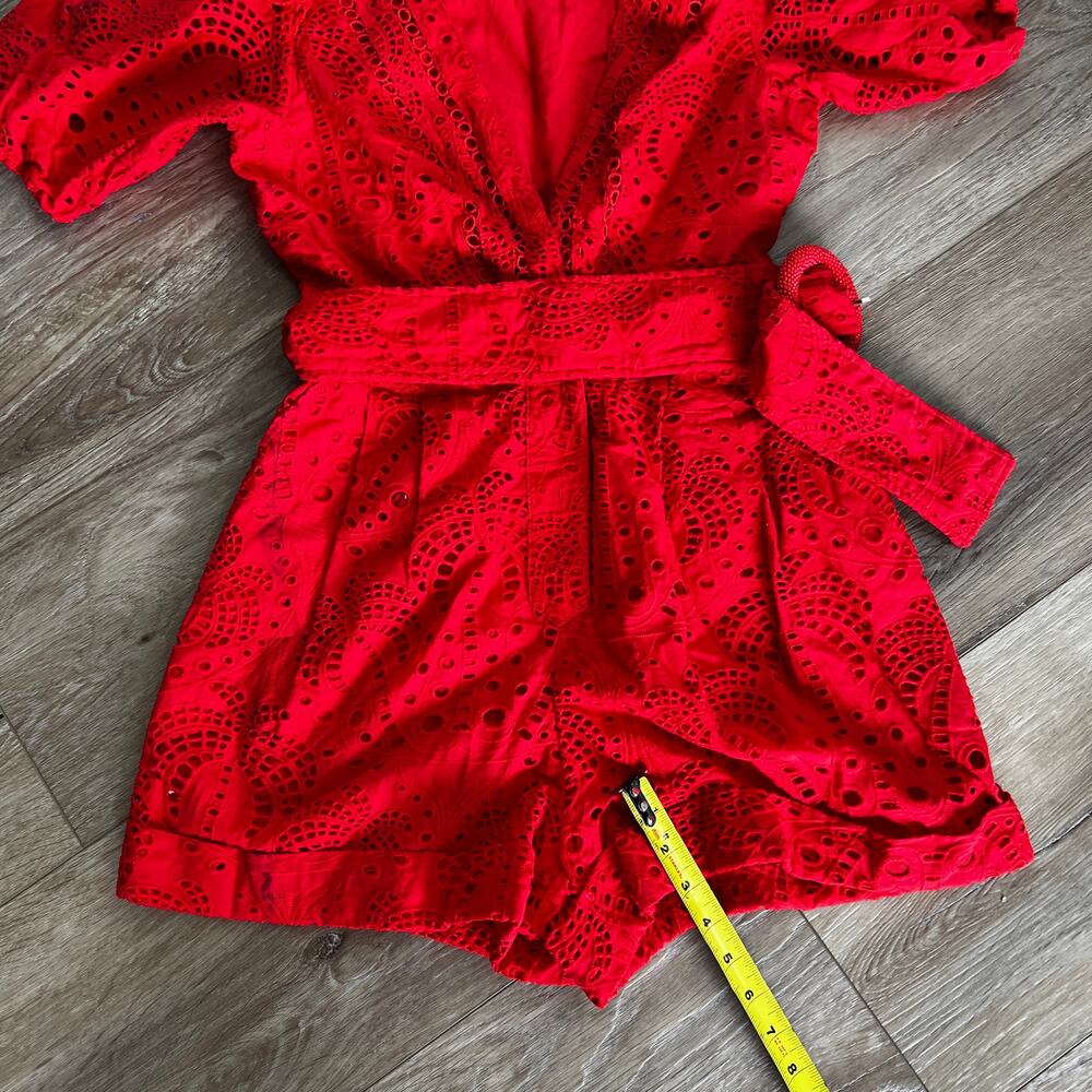 FARM RIO Women's Red Eyelet Beaded Belt Romper Size S - Picture 7 of 13
